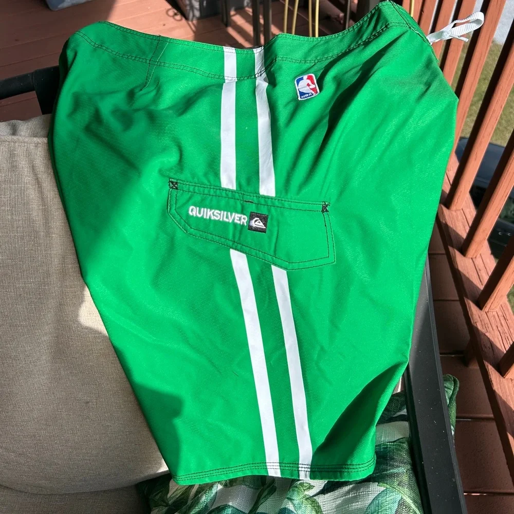 Quiksilver Green Fighting Irish Boardshorts with White Accents
